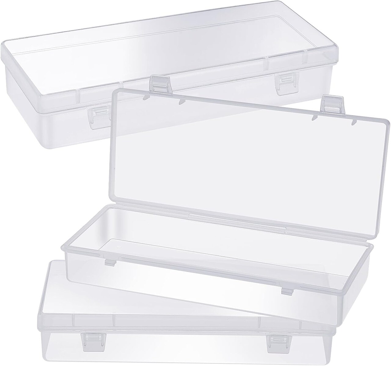 3Pack Small Plastic Storage Containers with Hinged Lids, Rectangle Clear Plastic Storage Containers Box for Beads Jewelry and Crafts Items